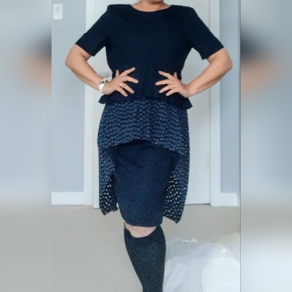 COS Peplum Tiered Dress Navy Blue Eyelet Detail. Very good condition. Size 12.